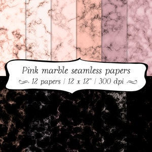 Large scale pink and black marble seamless digital papers for scrapbooking - instant download - commercial use