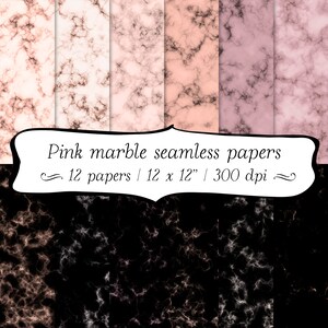 Small scale pink and black marble seamless digital papers for scrapbooking - instant download - commercial use