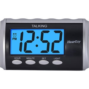 Talking Alarm Clock for Visually Impaired - Large Numbers Desk Clock - Day Clock for Seniors - Battery Operated Large Display Alarm Clock