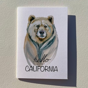 Hola de la tarjeta de California con el oso de California (Blank Inside) impresión de acuarela original