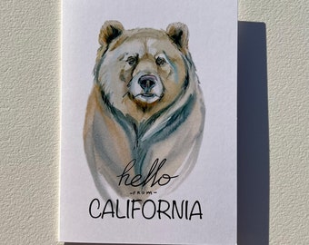 Hello from California card with California bear (Blank Inside) print of original watercolor