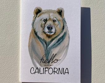 Bonjour de la carte californienne avec ours de Californie (Blank Inside) impression de l’aquarelle originale