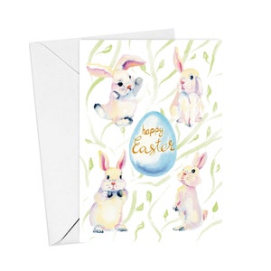 Carte de voeux Joyeuses Pâques (Vide à l'intérieur) Carte de voeux lapin aquarelle