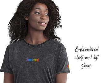 Christian ally embroidered t-shirt, Lgbt ally shirt, gay rights tshirt, trans ally, pride ally, subtle pride gift, Jesus loves all Denim tee