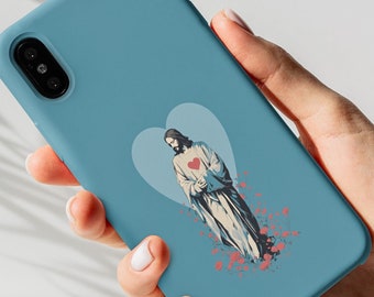 Cute Christian phone case for iPhone, Galaxy, Pixel, Sacred Heart of Jesus cell phone tough cases, Christian gift ideas, Catholic youth gift