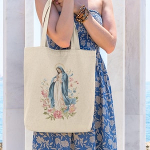 Katholische Tragetasche, Jungfrau Maria Baumwollleinentasche, religiöses Geschenk Geschenk für katholische Frauen, marianisches Hingabegeschenk, Muttertagsgeschenk, Massentasche