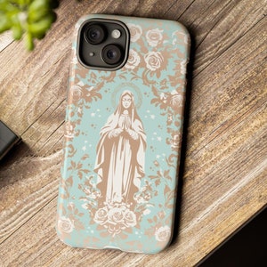 Katholische Handyhülle für iPhone, Galaxy, Pixel, Jungfrau Maria robuste Handyhülle, Marianisches Devotionalie Geschenk für katholische Mutter, Religiöse Geschenke