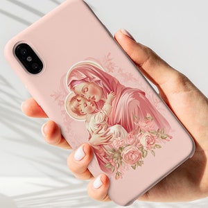 Jungfrau Maria Telefonhülle, katholische Telefonhülle, Kokettenästhetik Geschenk für Mutter, Galaxy, iPhone, Pixel Tough Cover, Blessed Mother of God