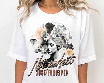 Not Perfect Just Forgiven, Christian tshirt for her, Bible Verse, Scripture quote Inspirational tee Christian Women Unisex Softstyle T-Shirt