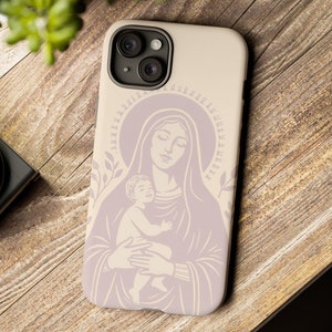 Jungfrau Maria Telefon robuste Abdeckung, katholische Handyhülle für Galaxy, iPhone, Pixel, Heilige Mutter Gottes katholisches Geschenk, St. Mary und Jesuskind