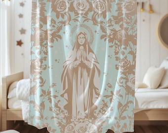 Catholic Blanket, Virgin Mary Velveteen Plush Blanket, Catholic mom gift, Catholic gift for baby Baptism, Marian art Catholic home decor