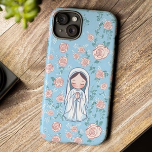 Jungfrau Maria süße Kawaii Handyhülle, katholische Handyhülle für iPhone, Galaxy, Pixel, Geschenk für junge Frauen und Mädchen, Geburtstagsgeschenk für Tochter