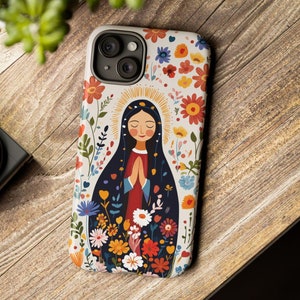 Jungfrau Maria Handyhülle, Katholische Tough Cover für iPhone, Galaxy, Pixel, Maria Mutter Gottes Volkskunst, marianische Mutter Geschenkidee