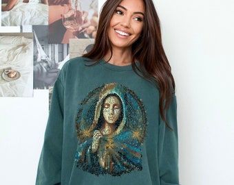 Virgin Mary Sweatshirt, Gift for Catholics, Christian Apparel, Holy Mary Mother of God, Christianity Youth, Christian Modern Art Print