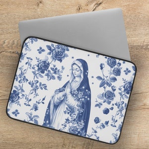 Katholische Laptophülle, Jungfrau Maria Print gepolsterte Laptoptasche, Laptophülle mit Reißverschluss für katholische Frauen, einzigartige Computerhülle für katholische Mutter