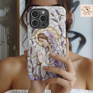 Jungfrau Maria Glasmalerei-ästhetische Telefonhülle, katholische robuste Abdeckung für iPhone, Galaxy, katholische Geschenke für katholische Frauen, für katholische Mutter
