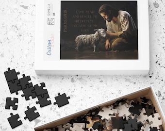 Christian Puzzle, Lost Lamb and Jesus, Bible Verse Puzzle, Jesus Savior, Catholic family game, Prayer Room Decor (110, 252, 520, 1014-piece)