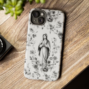 Jungfrau Maria Telefonhülle, katholische robuste Telefonhülle für iPhone, Galaxy, Pixel, Ave Maria Geschenk für katholische Mutter, religiöses Geschenk für katholische Frauen