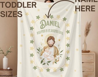 Baby Boy Name Blanket, Catholic Personalized Baby Blanket Soft Fleece, St. Joseph Cute, Customizable Baby Shower Gift, Baptism Keepsake