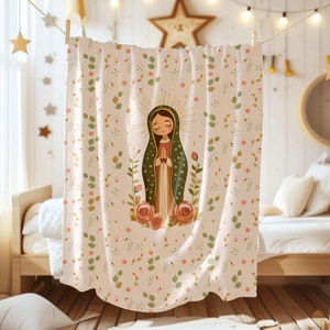Jolie couverture Notre-Dame de Guadalupe, couverture polaire catholique pour enfants, cadeau de baptême, décoration de chambre d'enfant, idées cadeaux pour femmes catholiques, décoration d'intérieur