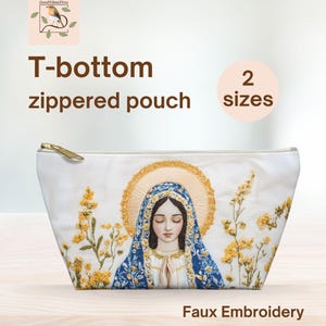 Jungfrau Maria Reißverschlussbeutel, katholischer T-Beutel, Kunststickerei Jungfrau Maria Rosenkranz-Tasche, Beutel für Massenbedarf, katholische Geschenke für Frauen