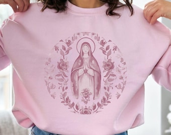 Felpa con la Vergine Maria, maglione unisex cattolico, regalo d'arte mariana per i cristiani, maglietta della Beata Maria, regali cattolici per le donne, regalo di devozione