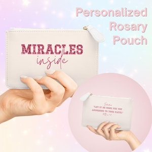 Rosenkranz Beutel, personalisierte Name katholische Mini Clutch Bag, Benutzerdefinierte religiöses Geschenk, Reißverschluss Beutel, Gebetszubehör, Bibel Vers Tasche für sie