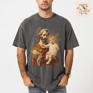 St Joseph Shirt, Catholic T-shirt, Catholic Gifts for Men, Joseph and Baby Jesus, Catholic Dad Gift, Fathers Day Tshirt, Saint Shirt for Him