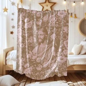 Jesus Blanket, Catholic Velveteen Plush Blanket, Gift for Mom, Christian Home Decor, Religious Couch Throw, Bed Spread, Christian Gift Ideas