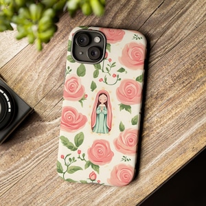 Jungfrau Maria Süße kawaii Handyhülle, katholische Handyhülle für iPhone, Galaxy, Pixel, Geschenke für Jugendliche, Tochter Geburtstagsgeschenk, süße marianische Kunst