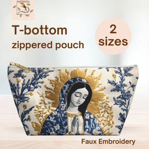 Borsa a T con cerniera raffigurante la Vergine Maria, borsa cattolica, borsa per il rosario con ricamo finto della Beata Vergine, organizer per oggetti essenziali per la Messa, regali per donne