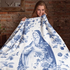 Catholic Blanket, Virgin Mary Velveteen Plush Blanket, Throw Fleece Blanket, gift for Catholic mom, Catholic home decor, Religious gifts