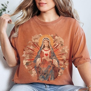Virgin Mary Shirt, Catholic Unisex T-Shirt, Faith-Inspired Gift, Catholic Gifts, Blessed Mother Mary Religious Gifts, Marian Devotion Gifts