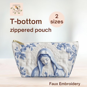 Pochette zippée Vierge Marie, pochette catholique à fond en T, sac pour chapelet Vierge Marie imitation broderie, pochette Mass Essentials, cadeaux catholiques pour femme