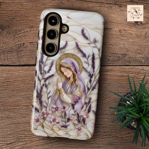 Glasmalerei-Ästhetik, Jungfrau Maria robuste Telefonhülle für iPhone, Galaxy, katholische Geschenke für katholische Frauen, künstlerisches trendiges Geschenk
