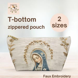 Jungfrau Maria Reißverschlussbeutel, katholischer T-Beutel, Kunststickerei Jungfrau Maria Rosenkranz-Tasche, Beutel für Massenbedarf, katholische Geschenke für Frauen