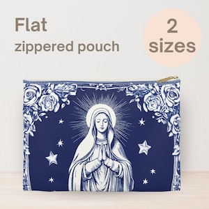 Jungfrau Maria Flachbeutel mit Reißverschluss, katholische Geschenke für Frauen, Mass Essentials Rosenkranz Tasche für katholische Mutter, Gebetskit Reiseveranstalter für Sie