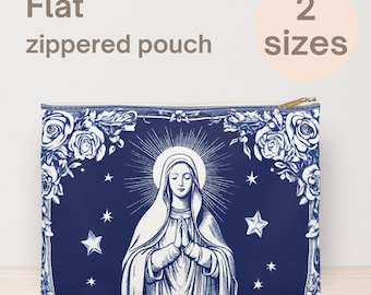 Virgin Mary Flat Zippered Pouch, Catholic Gifts for Women, Mass Essentials Rosary Bag for Catholic Mom, Prayer Kit Travel Organizer for Her