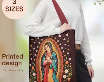 Virgen de Guadalupe-tygväska, axelväska med konstbroderi, katolska gåvor för kvinnor, mariansk andaktsgåva för mamma, religiös väska, St Mary