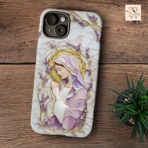 Glasmalerei-Ästhetik, Jungfrau Maria robuste Telefonhülle für iPhone, Galaxy, katholische Geschenke für katholische Frauen, künstlerisches trendiges Geschenk