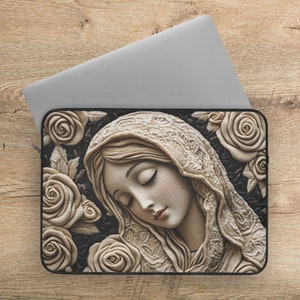 Laptophülle für katholische Frauen, Jungfrau Maria Print gepolsterte Laptoptasche, Laptophülle mit Reißverschluss für College-Studenten, religiöse Computerhülle
