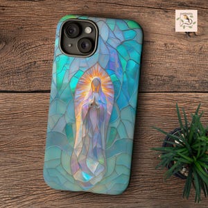 Glasmalerei-Ästhetik, Jungfrau Maria robuste Telefonhülle für iPhone, Galaxy, katholische Geschenke für katholische Frauen, künstlerisches trendiges Geschenk