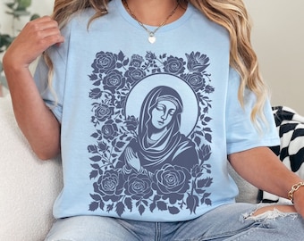 Camiseta Virgen María, Camisa Católica, Santísima María Madre de Dios, regalo para católicos, Camiseta Softstyle Unisex de Santa María, regalo de Arte Mariano