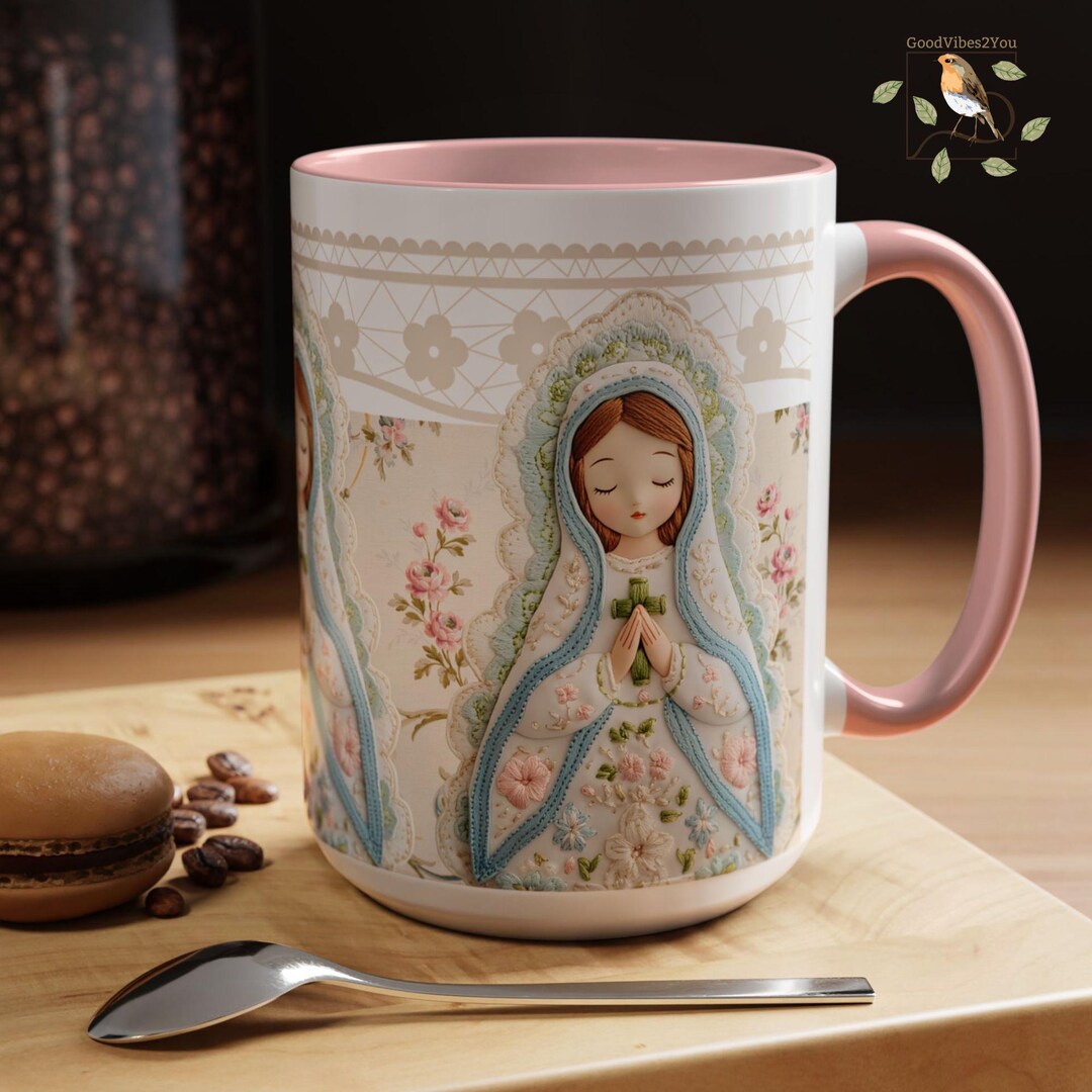 Catholic Tea Set Cute Catholic Coffee Mug, Faux Embroidery Virgin Mary Ceramic Latte Mug ...