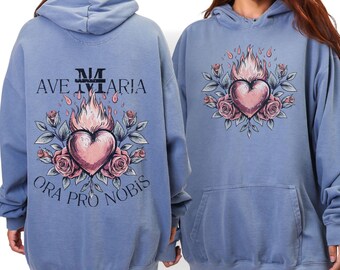 Mary's Sacred Heart Hoodie, Catholic Unisex Sweater, Virgin Mary gifts, Catholics gifts, Trendy Christianity, Marian Devotion Gifts