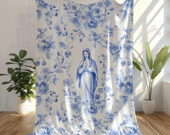Catholic Blanket, Virgin Mary Plush Fleece Blanket, Catholic home decor, Catholic gifts for women, Marian Devotion gift, Religious gifts