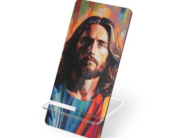 Christian Phone Stand for Desk, Jesus phone holder, office desk accessories, Catholic cell phone nightstand, Religious gift, Jesus portrait
