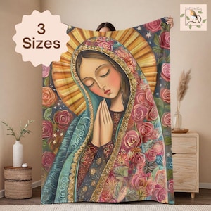 Our Lady of Guadalupe Velveteen Plush Blanket, Catholic Fleece Throw, Catholic Gifts for Women, Vibrant Religious Home Decor, Guadalupe Gift
