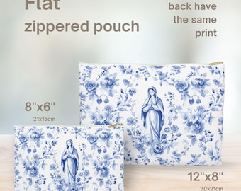 Virgin Mary zippered flat pouch, Catholic pouch, Marian Devotion gift, Prayer Book Bag, Mass Essentials  Organizer, Catholic mom gift