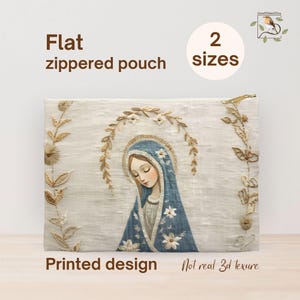 Virgin Mary Pouch, Embroidered Look Catholic Zip Bag, Mass Essentials Bag, Marian Devotion Gifts for Women, Blessed Mother Prayer Accessory